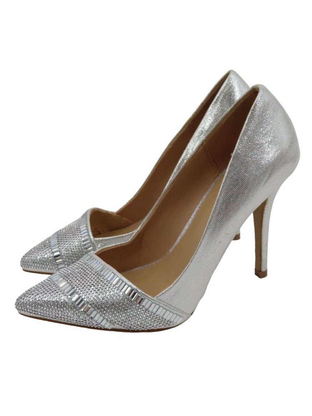 Aldo 9 Metallic Silver Rhinestone Bling Pointed Toe Stiletto Pumps High Heels